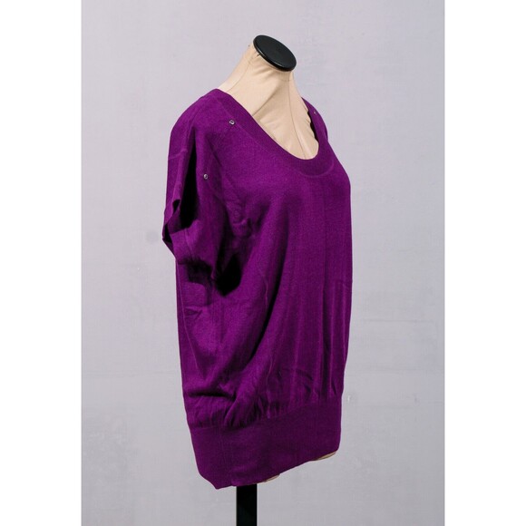 Calvin Klein Purple Wool Blend Short Sleeve Tapered Fitted Pullover Sweater Sz M - Picture 3 of 5